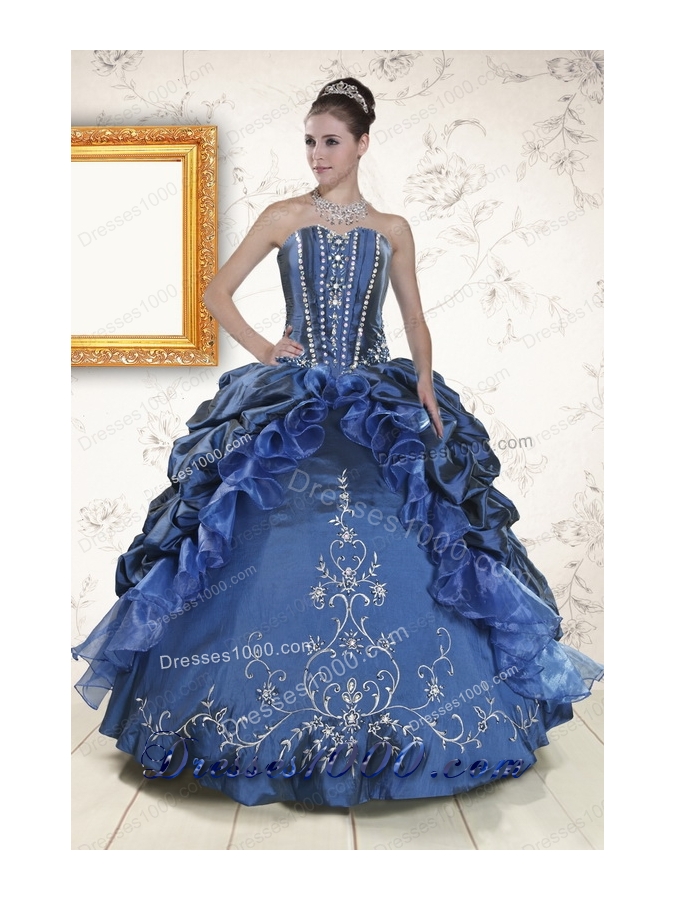 Cheap Sweetheart Navy Blue Quinceanera Dresses with Beading