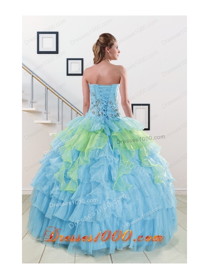 Fashionable Beading Strapless Multi-color Quinceanera Dress for 2015