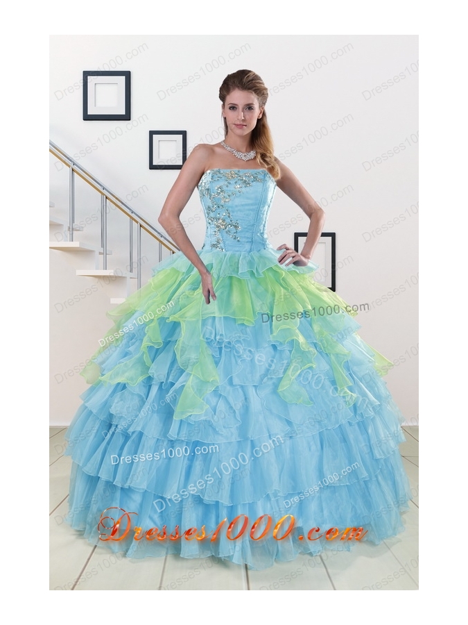 Fashionable Beading Strapless Multi-color Quinceanera Dress for 2015