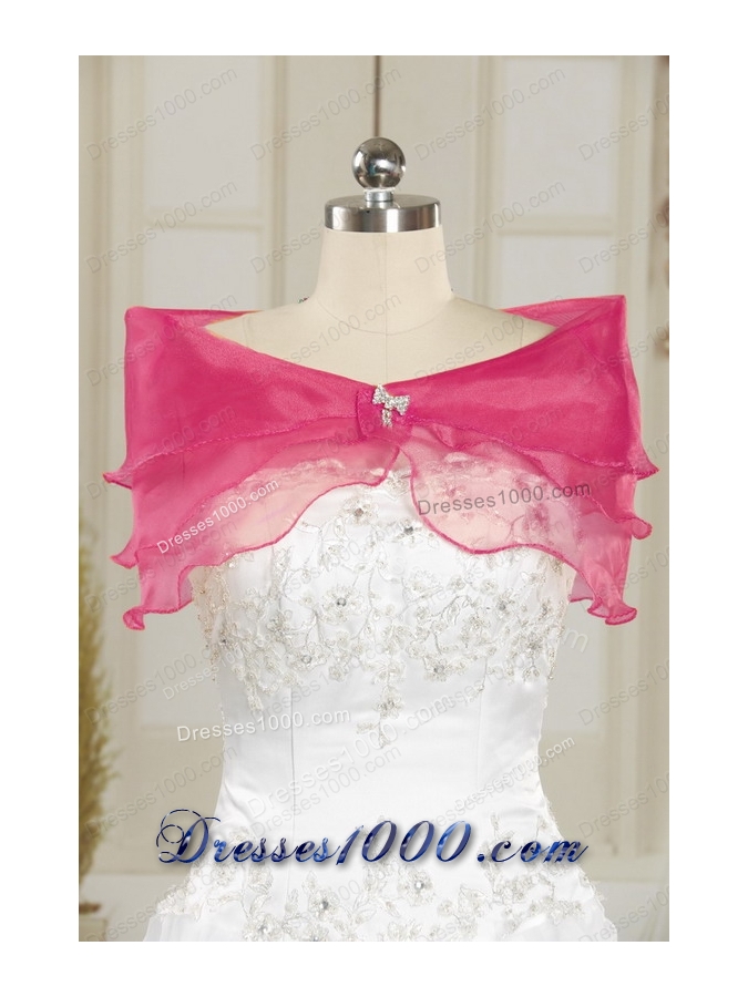 Fashionable Embroidery Sweet 15 Dresses in White and Hot Pink