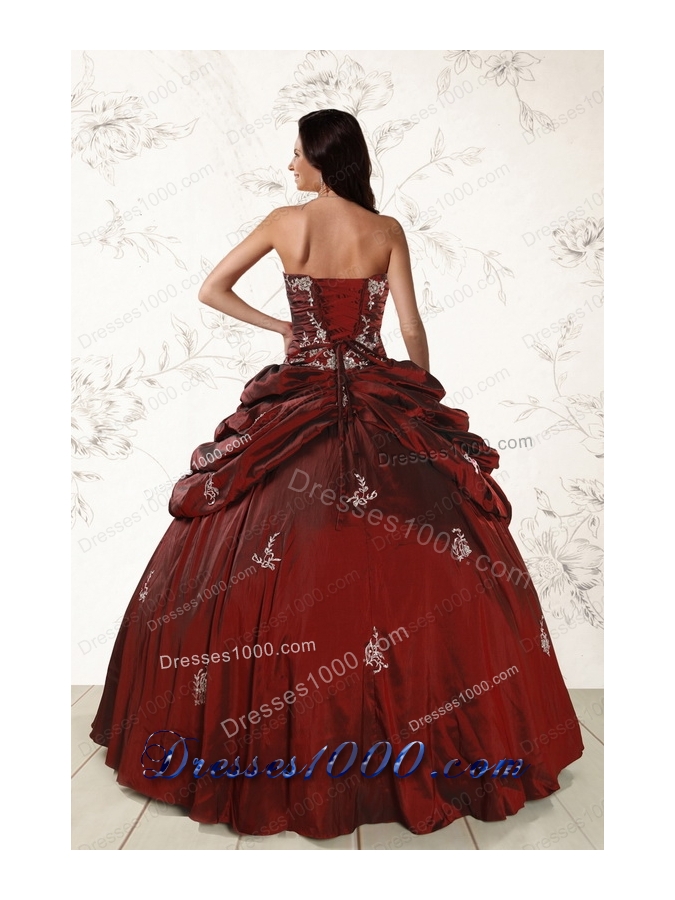 Most Popular Appliques 2015 Wine Red quinceanera gowns with Lace Up