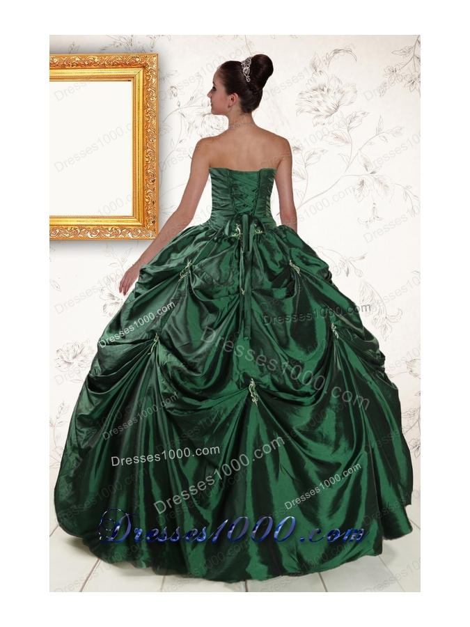 Most Popular Appliques Quinceanera Gowns in Dark Green