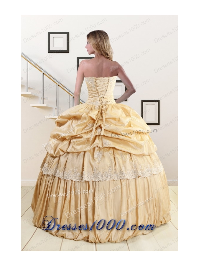 Most Popular Champagne Quinceanera gowns with Appliques