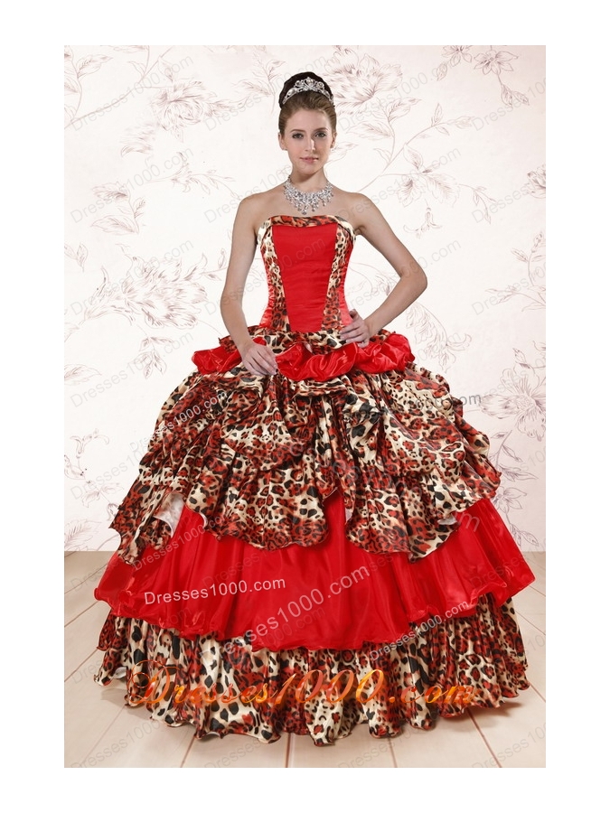 Most Popular Leopard Multi-color 2015 Quinceanera gowns with Strapless