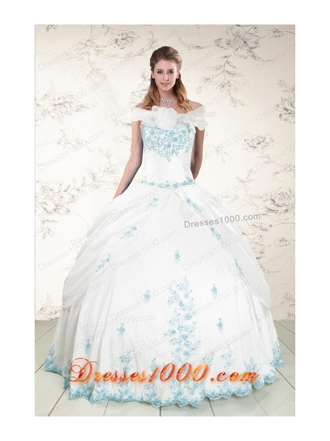 Most Popular Strapless Appliques 2015 quinceanera gowns in White