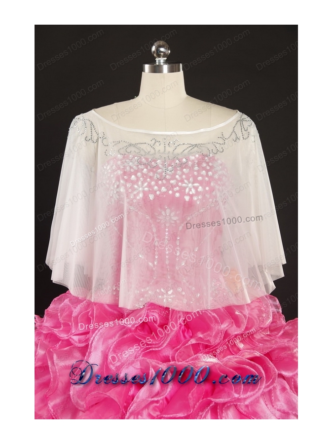 New Style Beading and Ruffles 2015 Hot Pink Quinceanera Dresses with Strapless