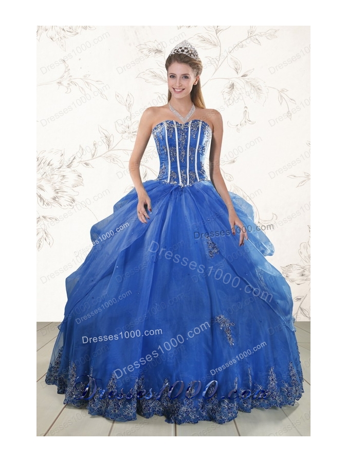 2015 New Style Appliques Quinceanera Dresses in Royal Blue