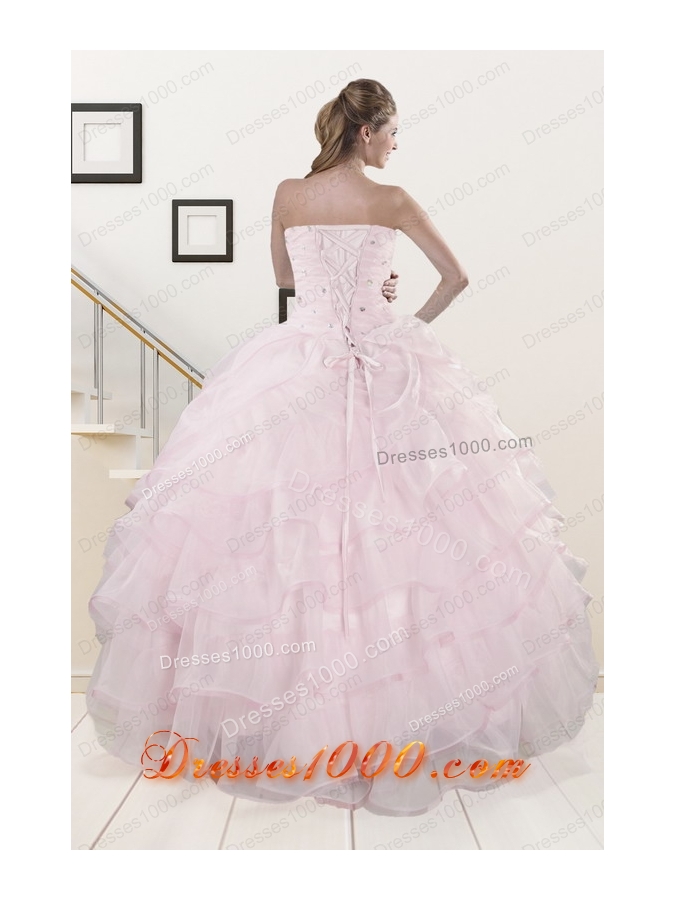2015 New Style Baby Pink Quinceanera Dresses with Beading and Ruffles