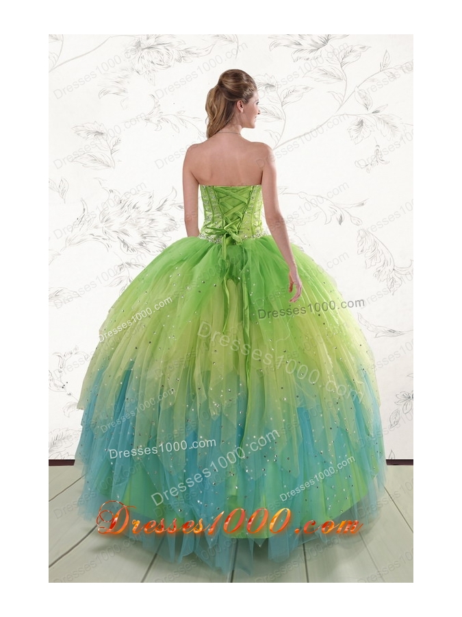 2015 New Style Beading and Ruffles Quinceanera Dresses in Multi Color