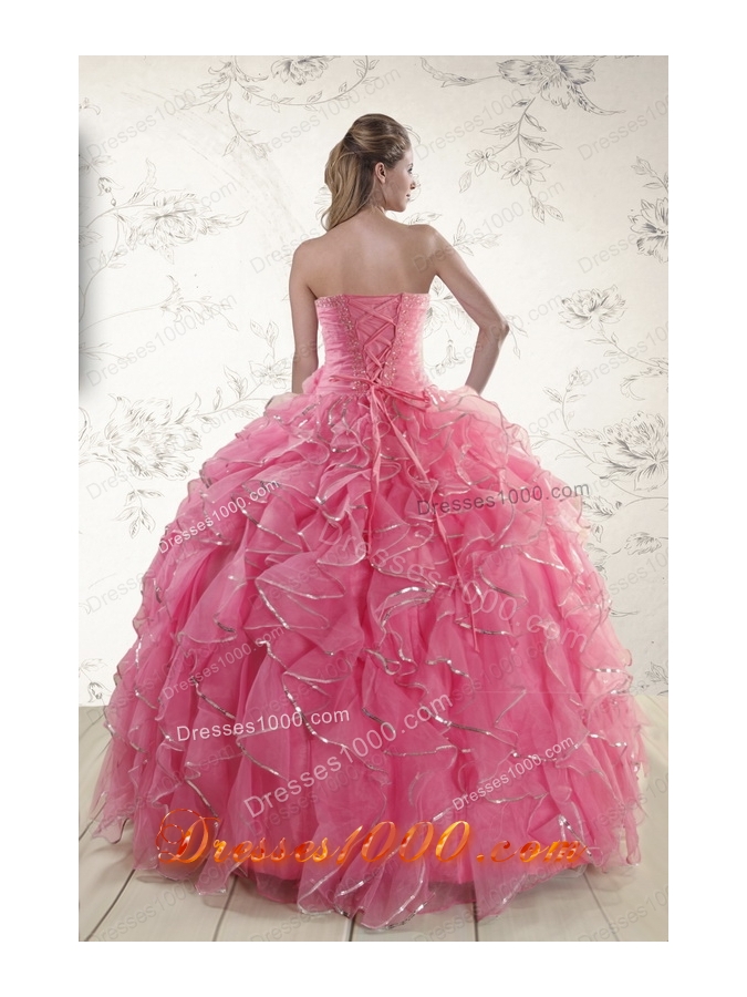 2015 New Style Beading Quinceanera Dresses in Rose Pink