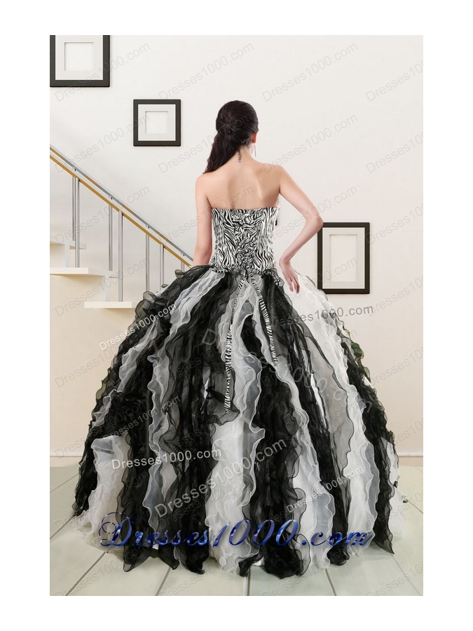 2015 New Style Black and White Quinceanera Dresses with Zebra and Ruffles