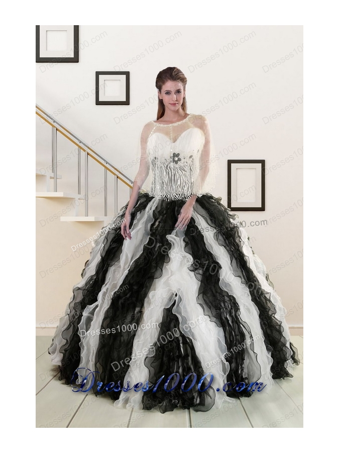 2015 New Style Black and White Quinceanera Dresses with Zebra and Ruffles
