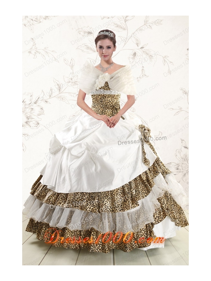 2015 New Style Leopard Quinceanera Dresses with Hand Made Flower