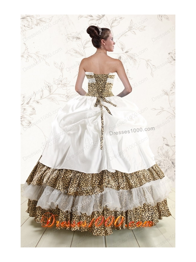 2015 New Style Leopard Quinceanera Dresses with Hand Made Flower