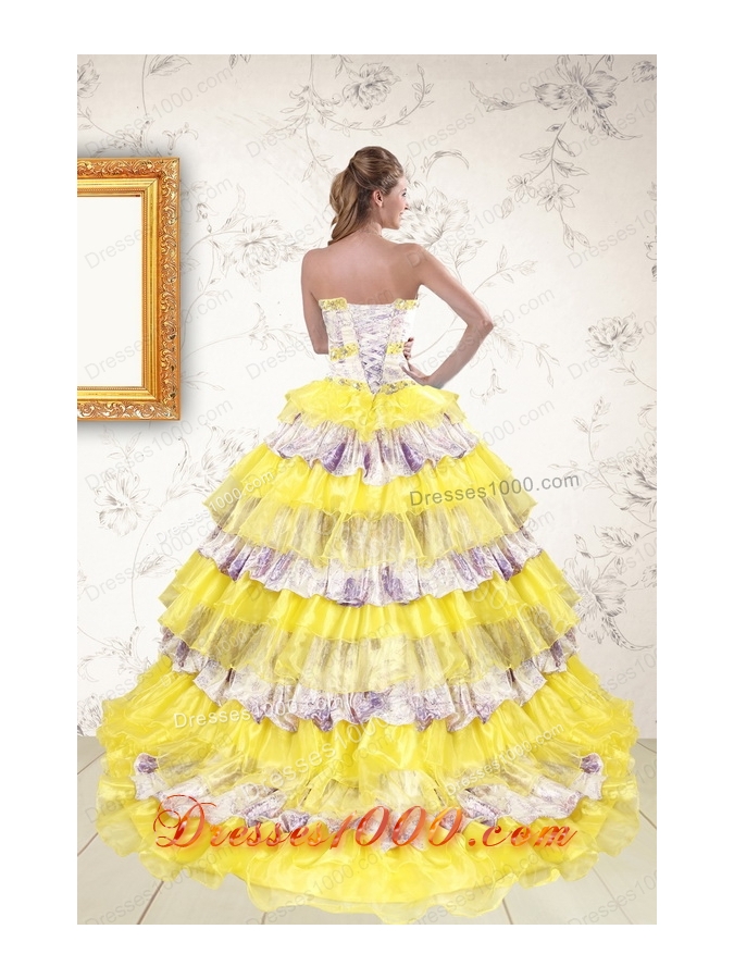2015 New Style Printed and Ruffles Multi Color Quinceanera Dresses