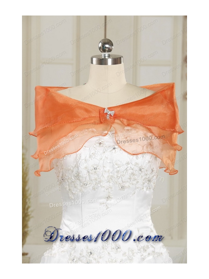 2015 New Style Strapless Orange Quinceanera Dresses with Beading and Appliques