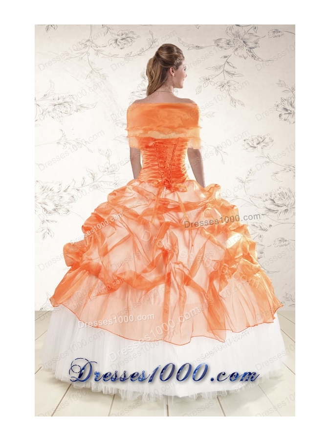2015 New Style Strapless Orange Quinceanera Dresses with Beading and Appliques