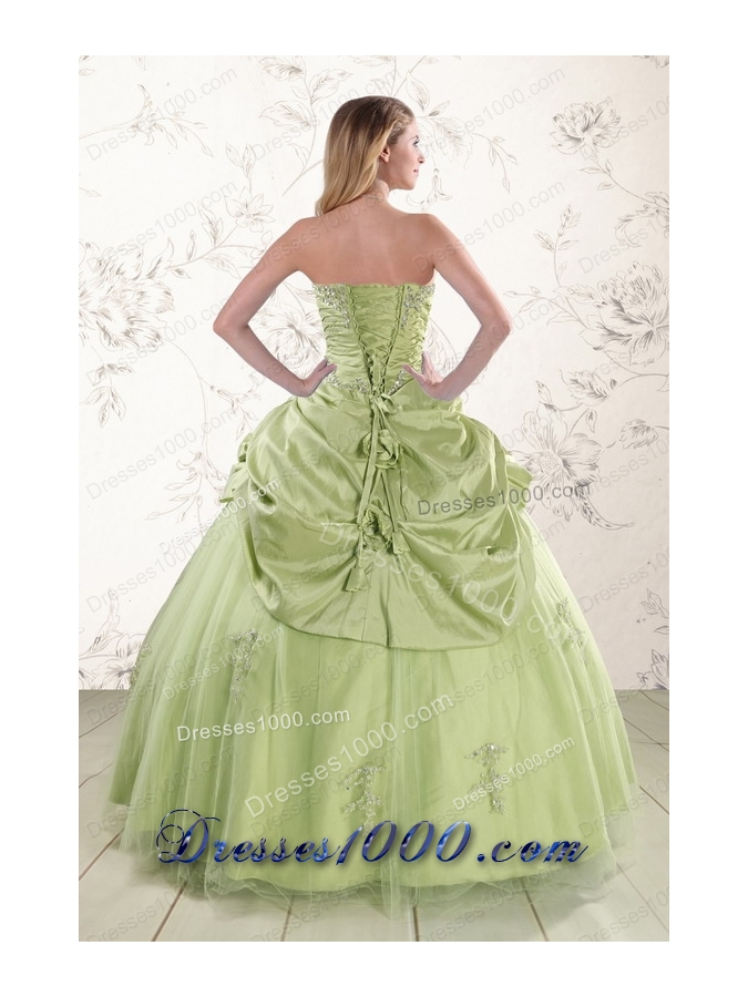 2015 New Style Sweetheart Beading Quinceanera Dress in Yellow Green