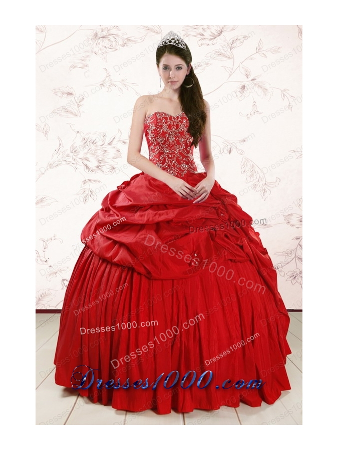 2015 New Style Sweetheart Beading Quinceanera Dresses in Red