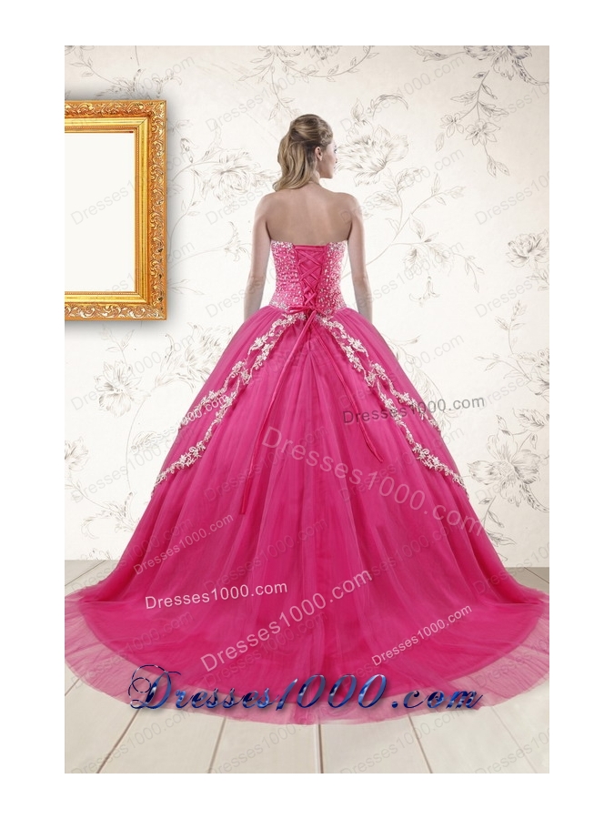 2015 New Style Sweetheart Rose Pink Quinceanera Dresses with Sequins and Appliques