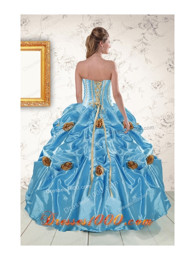 New Style Aqua Blue Quinceanera Dresses with Beading and Flowers