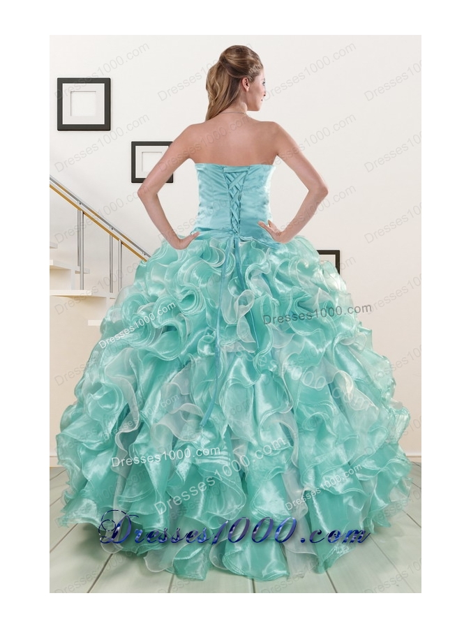 New Style Beading Sweet 16 Dresses in Apple Green for 2015
