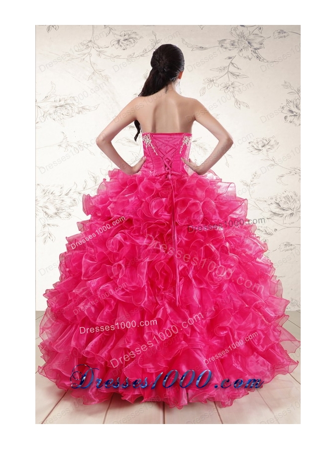 New Style Hot Pink Sweet 15 Dresses with Appliques and Ruffles