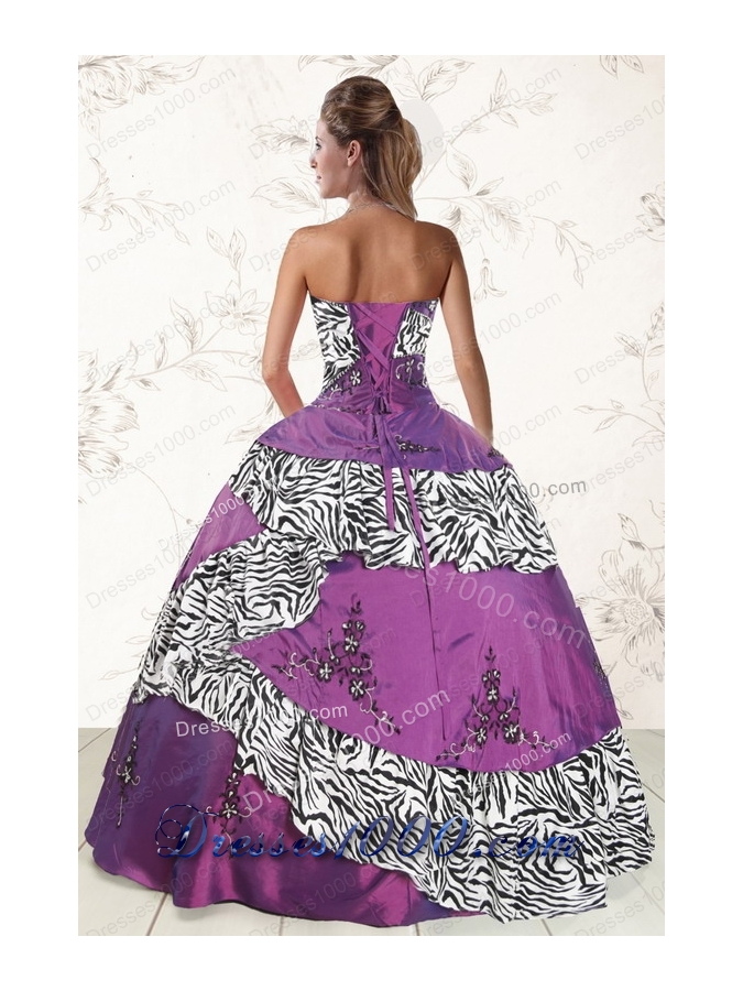 New Style Purple Quinceanera Dresses with Embroidery and Zebra