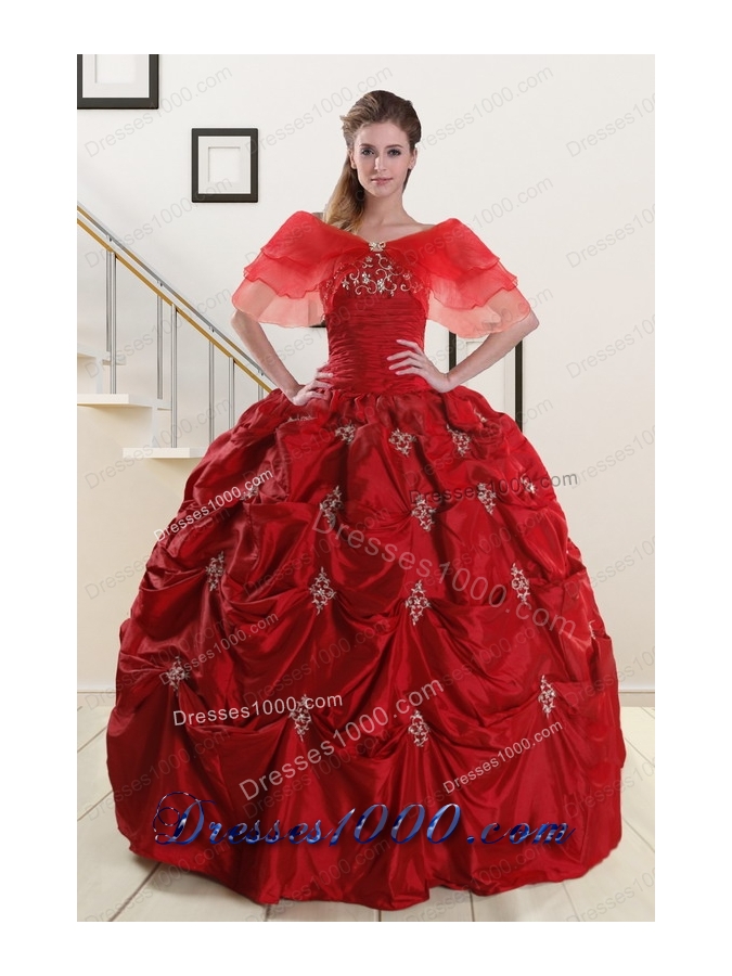 New Style Strapless Appliques Wine Red Quinceanera Dresses for 2015