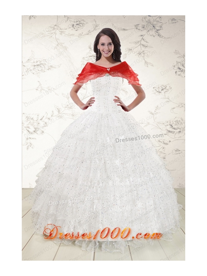 New Style White Sequins Ball Gown Quinceanera Dresses for 2015