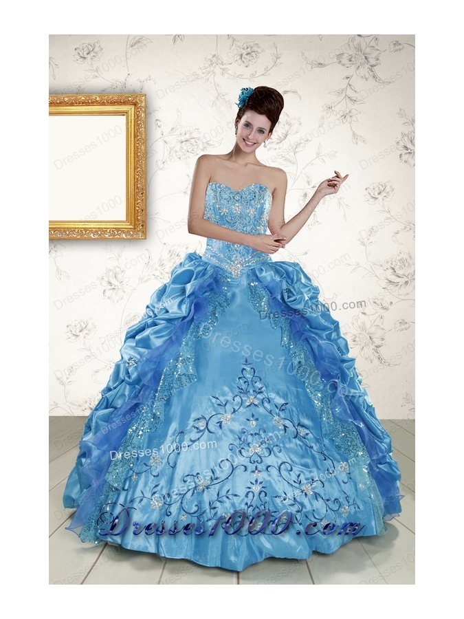 New Style Sweetheart Embroidery Sweet 16 Dress in Blue