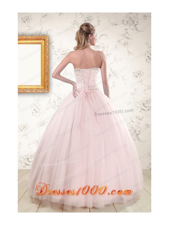 Most Popular Beading Ball Gown Quinceanera Gowns in Light Pink