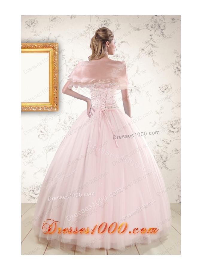 Most Popular Beading Ball Gown Quinceanera Gowns in Light Pink