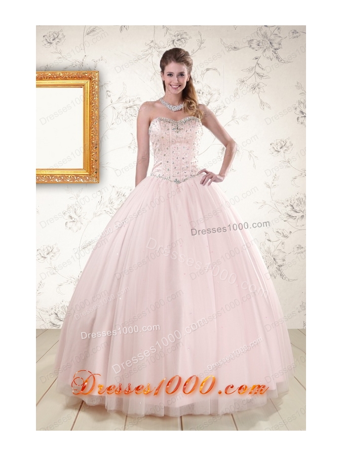 Most Popular Beading Ball Gown Quinceanera Gowns in Light Pink