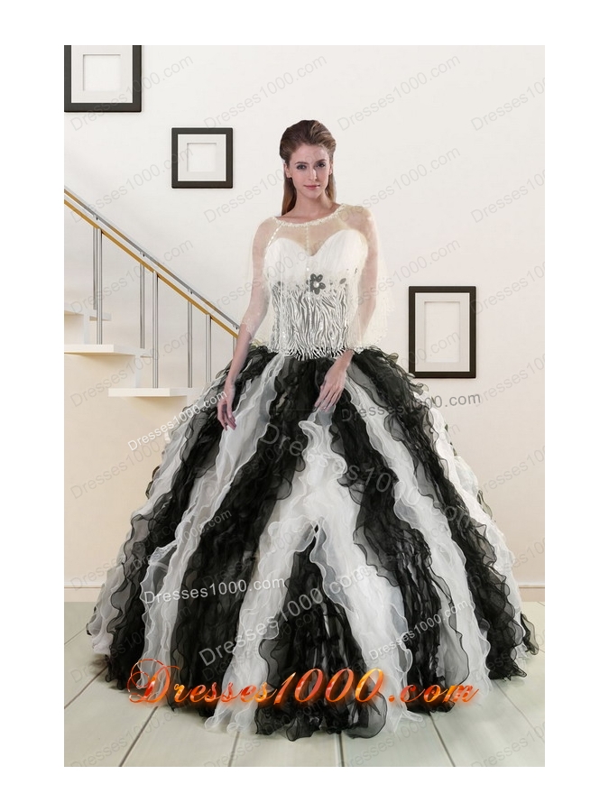 Most Popular Black and White Quinceanera Gowns with Zebra and Ruffles