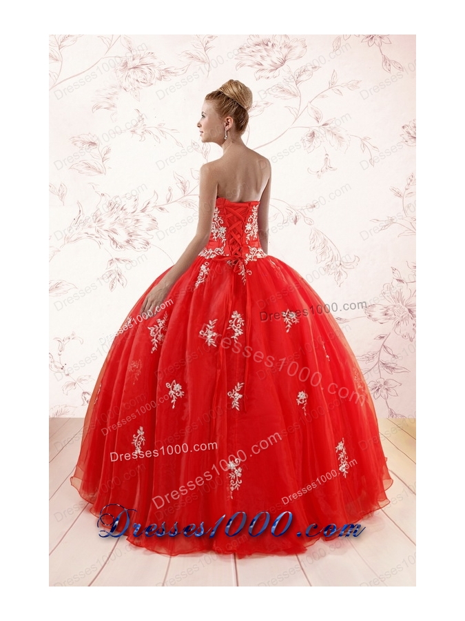 Most Popular Red Puffy Quinceanera Gowns with Appliques