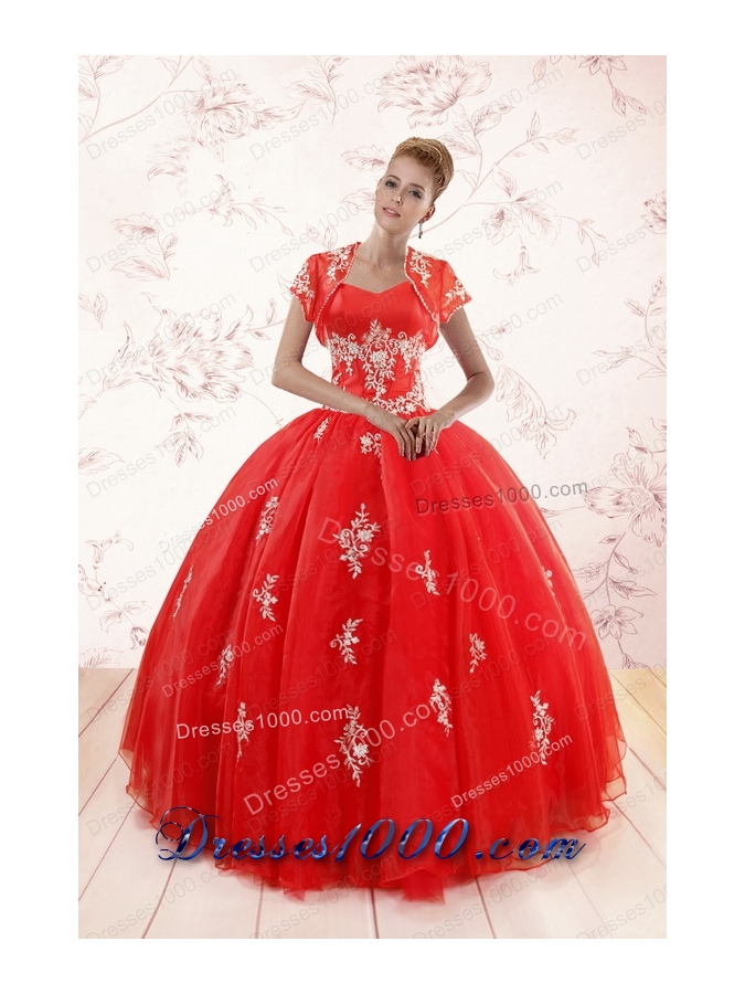 Most Popular Red Puffy Quinceanera Gowns with Appliques