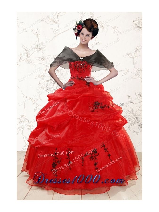 most popular Sweetheart Red Quinceanera Gowns With Applique for 2015