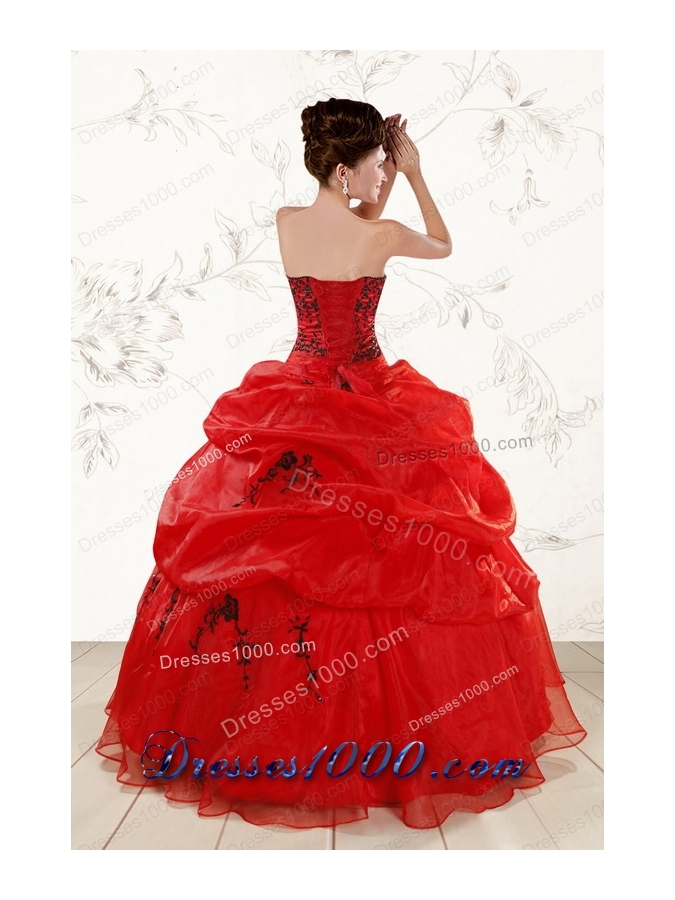 most popular Sweetheart Red Quinceanera Gowns With Applique for 2015