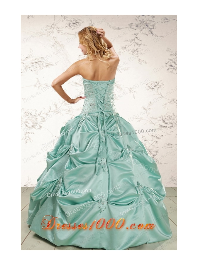 Most Popular Turquoise Quinceanera Gowns with Appliques and Pick Ups