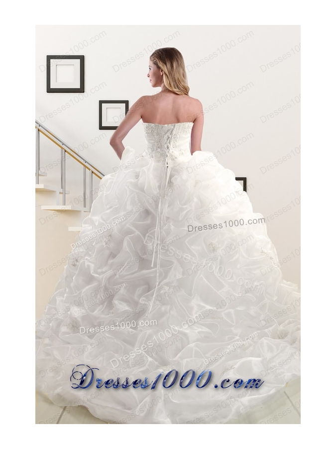 fashionable Appliques White Brush Train Quinceanera Dresses with Appliques and Pick Ups