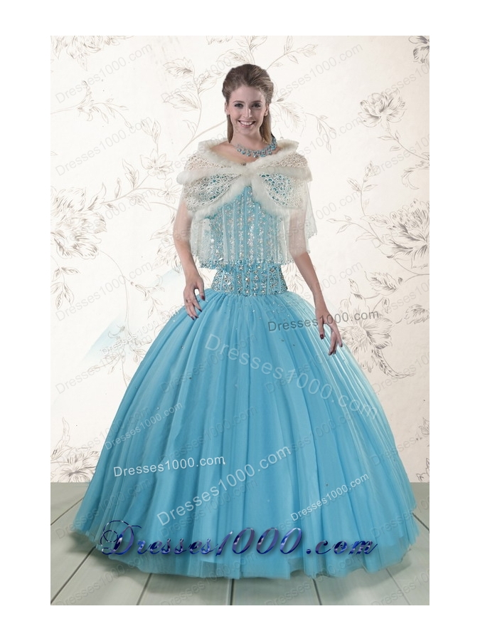 fashionable Ball Gown Beaded Quinceanera Dress in Baby Blue