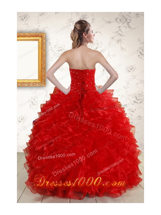 fashionable Ball Gown Sweetheart Red Quinceanera Dresses with Beading