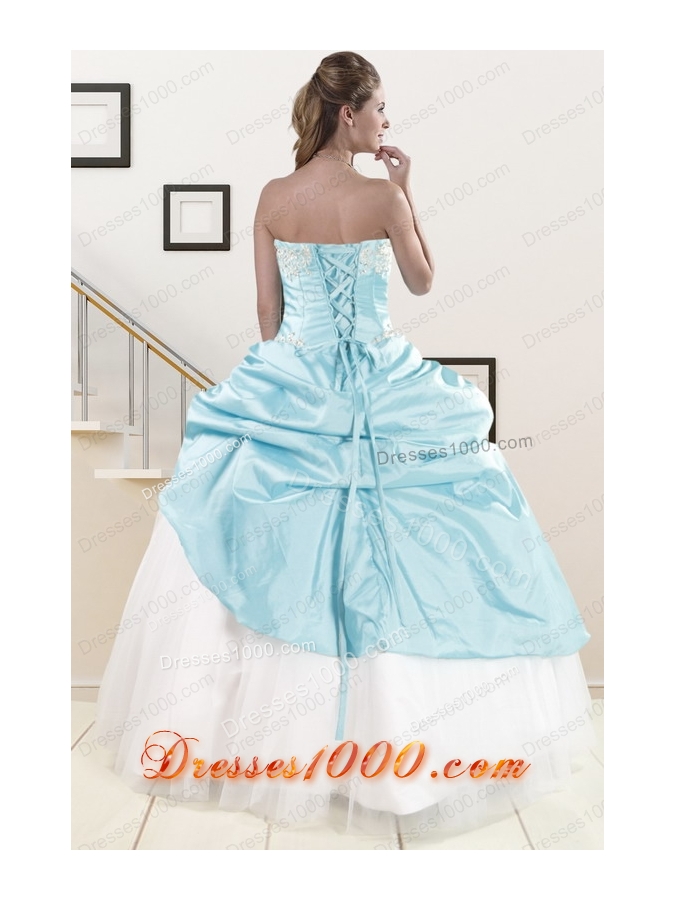 fashionable Blue and White Quinceanera Dresses with Beading and Pick Ups
