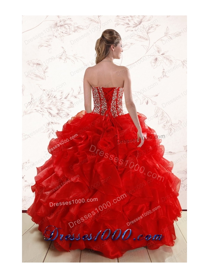 fashionable Red Quinceanera Dresses With Beading and Ruffles for 2015