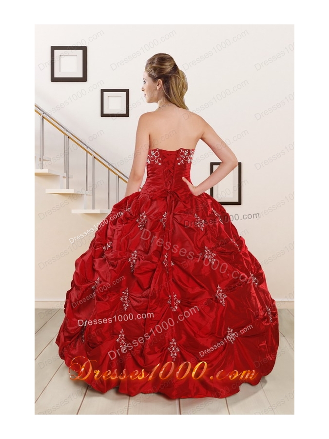 fashionable Sweetheart Appiques and Beaded 2015 Quinceanera Dresses in Red