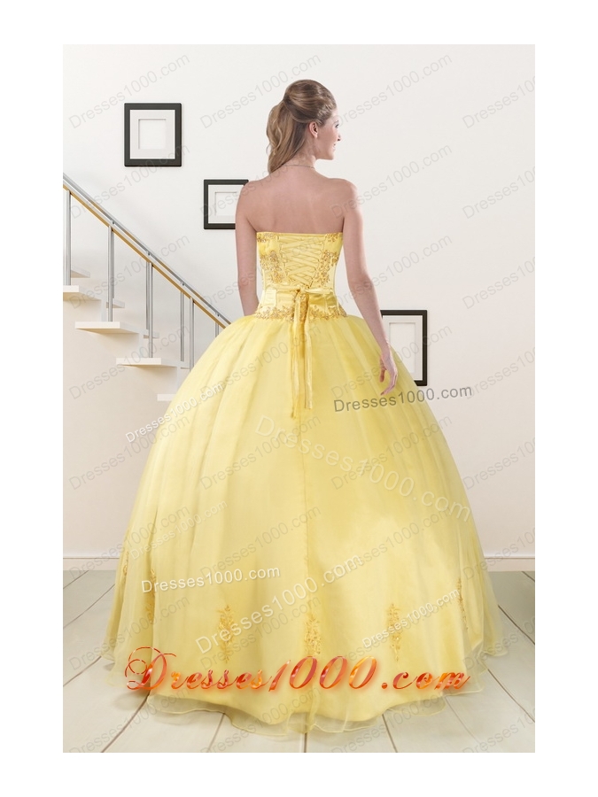 Elegant Yellow 2015 Quinceanera Dresses with Strapless