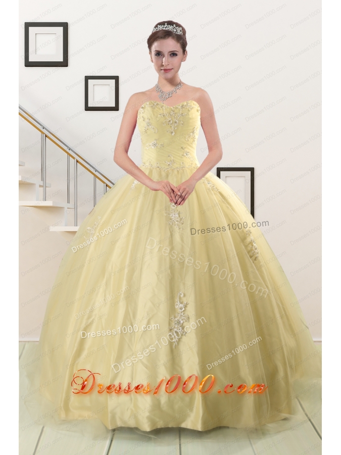 Fashionable Appliques Quinceanera Dress in Light Yellow For 2015
