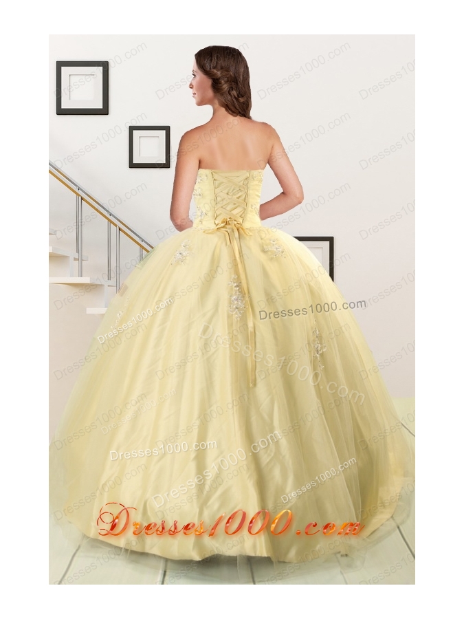 Fashionable Appliques Quinceanera Dress in Light Yellow For 2015