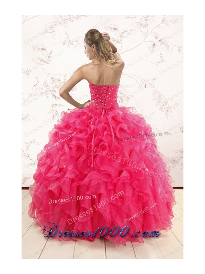 Fashionable Beading and Ruffles Sweet 15 Dresses in Hot Pink